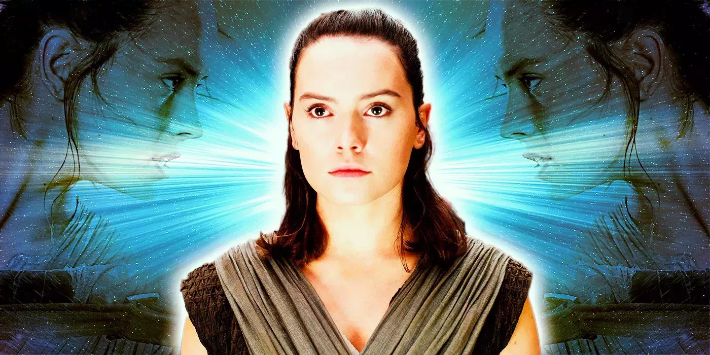 A composite image features images of Rey Skywalker (Daisy Ridley) from Star Wars