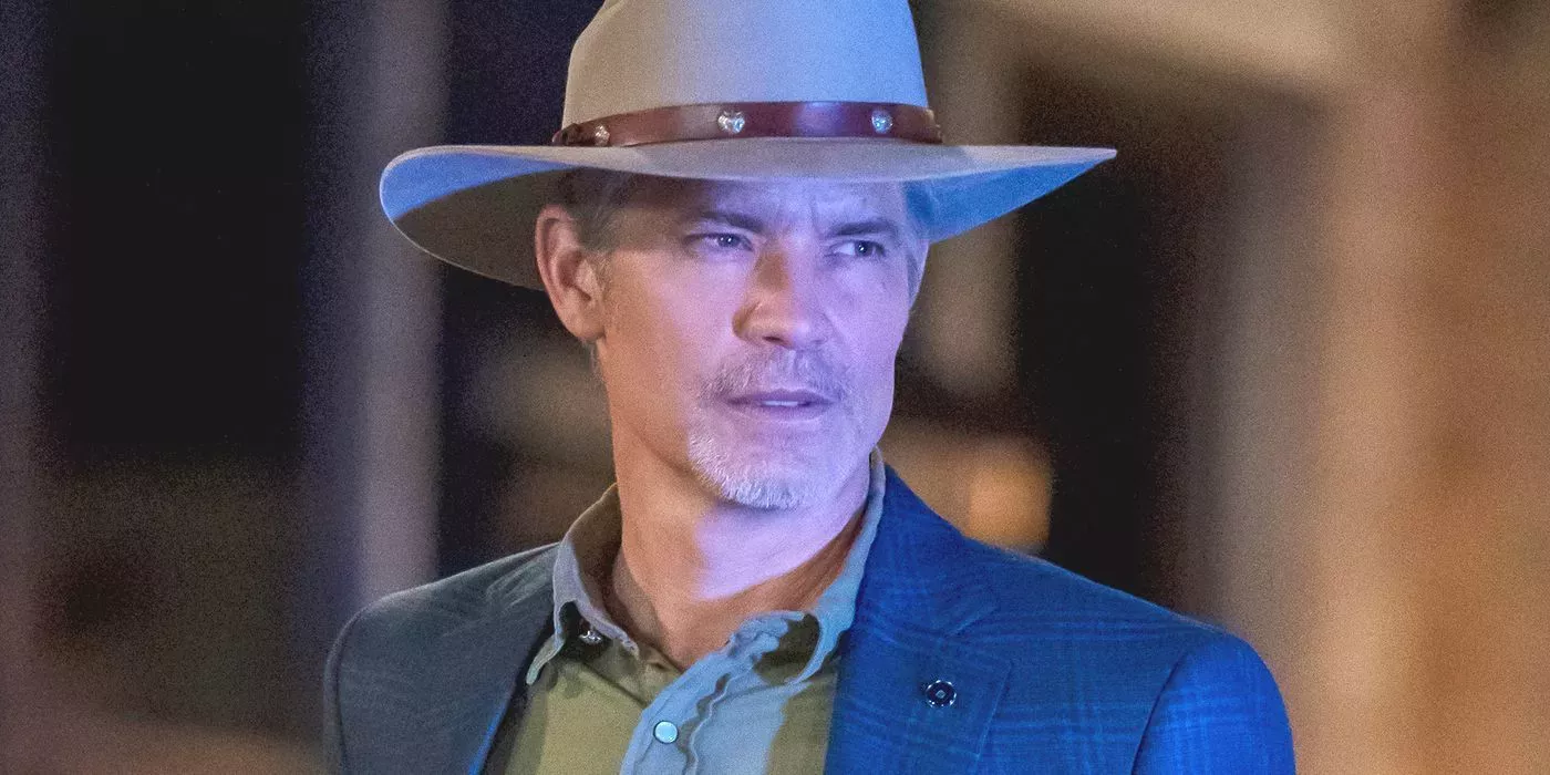 Justified City Primeval - Raylan Givens (played by Timothy Olyphant) looks wary