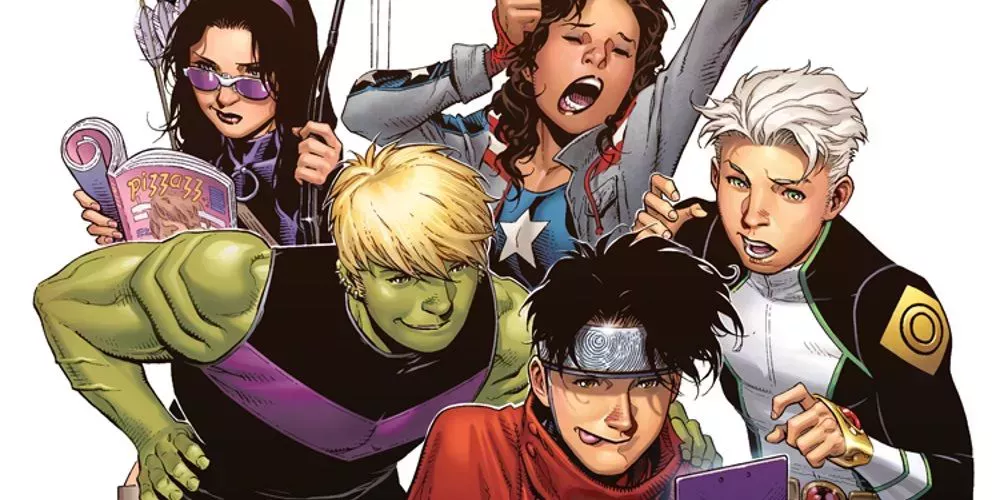 Marvel's Young Avengers, including Wiccan, Hulkling, Speed, America and Hawkeye.
