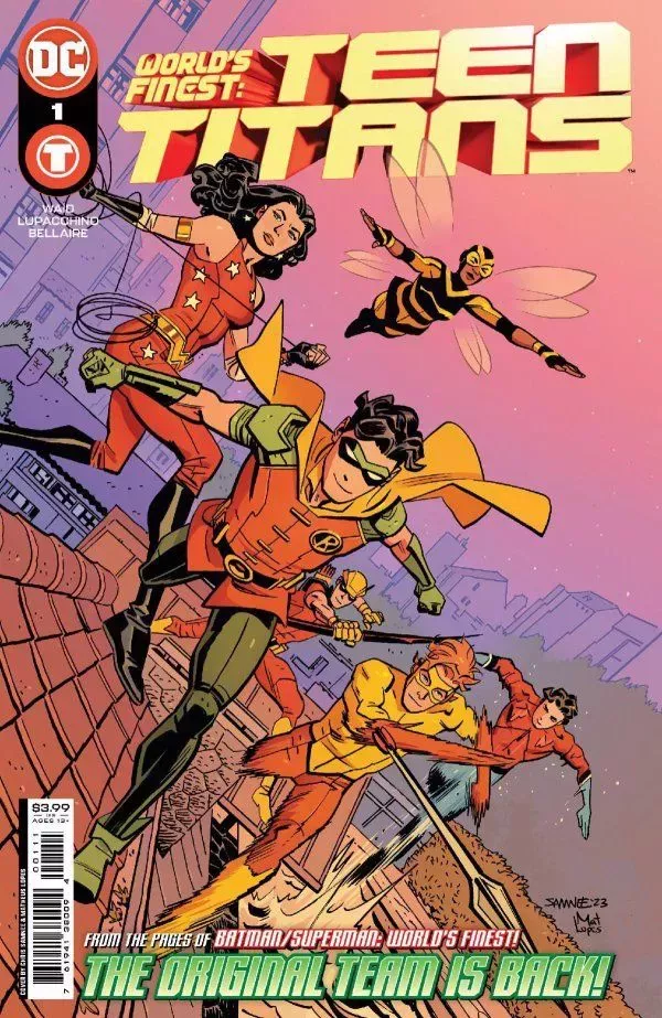 World's Finest Teen Titans #1 Cover with Robin and the other Titans running on a rooftop