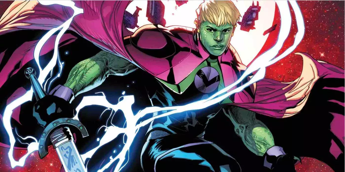 Hulkling holds a sword in space in Marvel Comics