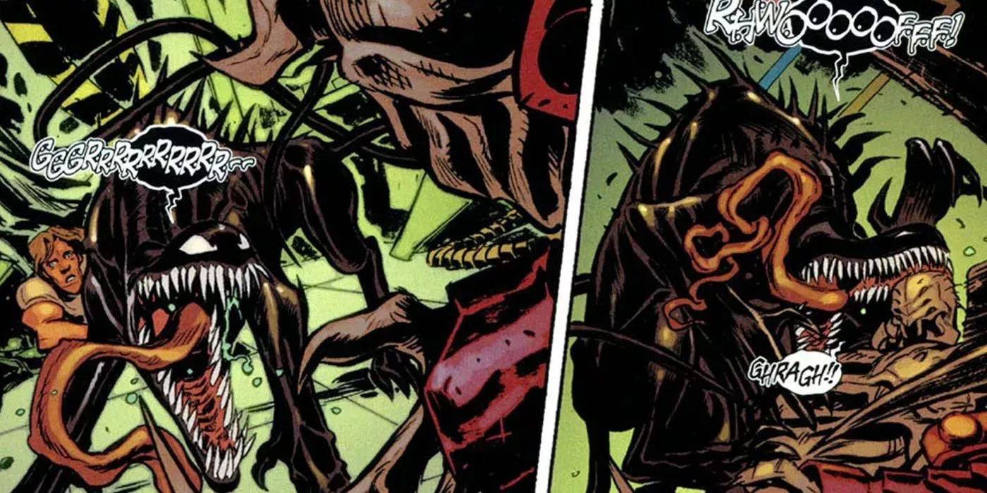 Samson the dog bonds to the Venom symbiote and lashes out at its attacker