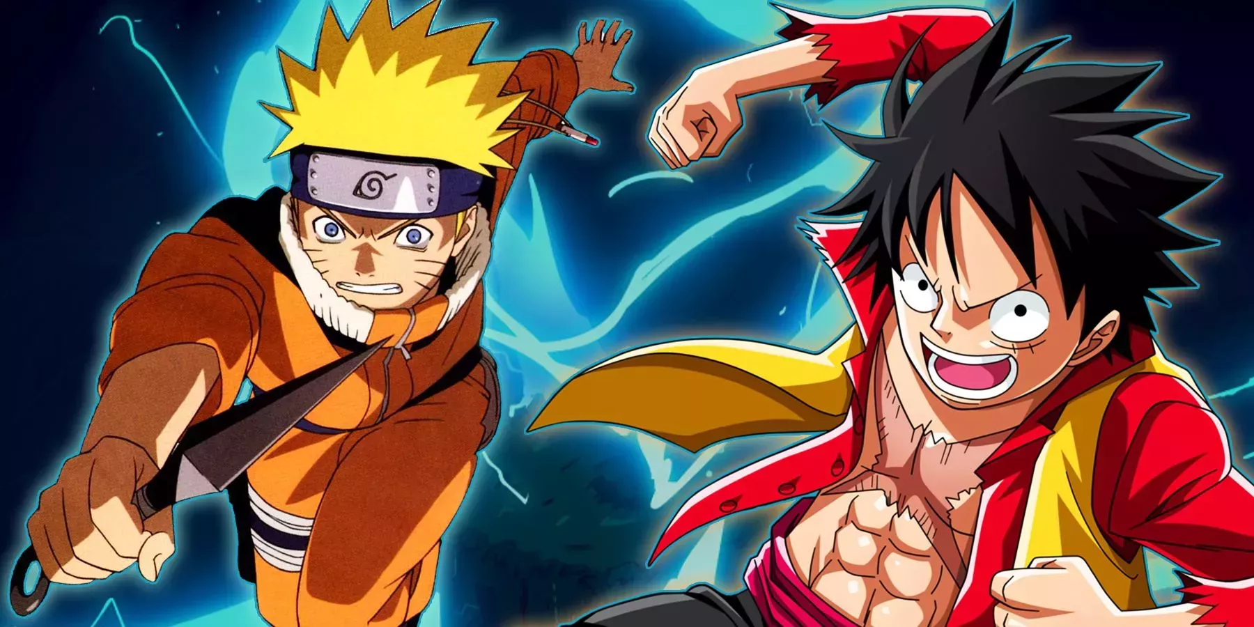 Split image of Naruto Uzumaki and Luffy D Monkey