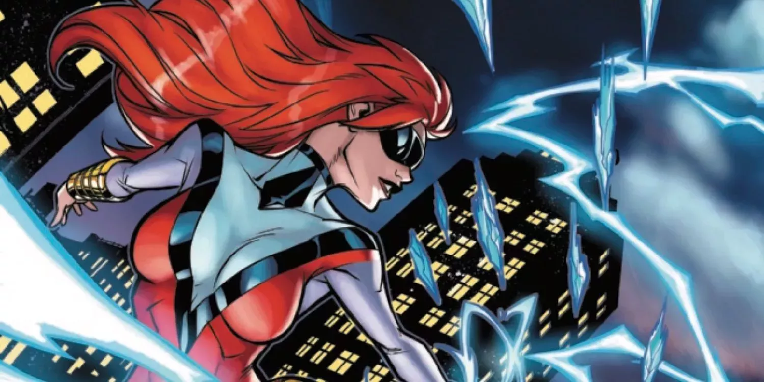 Jackpot flies and uses electrical powers at night in New York City. Art by Joey Vasquez.