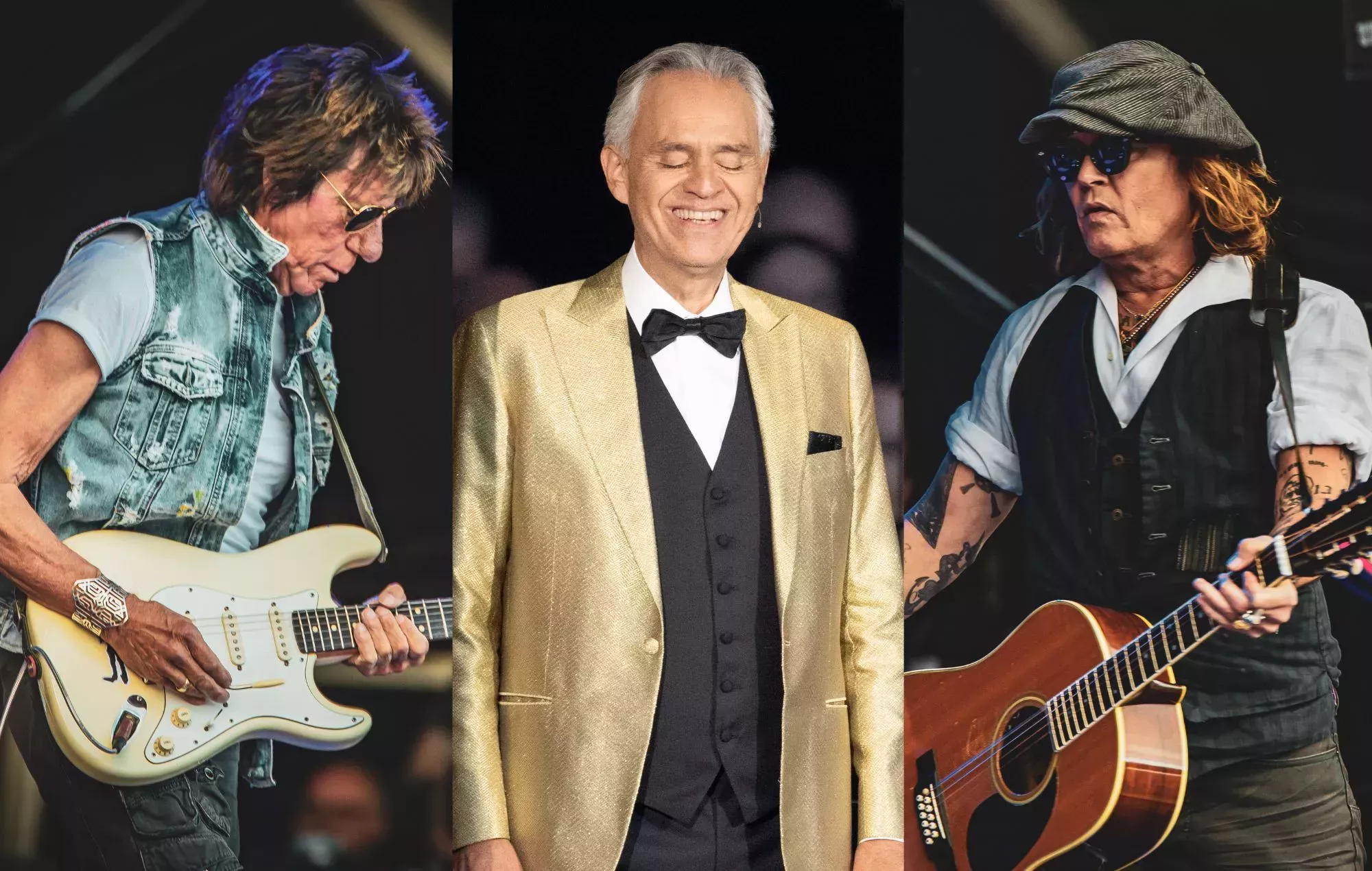 Johnny Depp rinde homenaje a Jeff Beck en el concierto de Andrea Bocelli en Italia 
