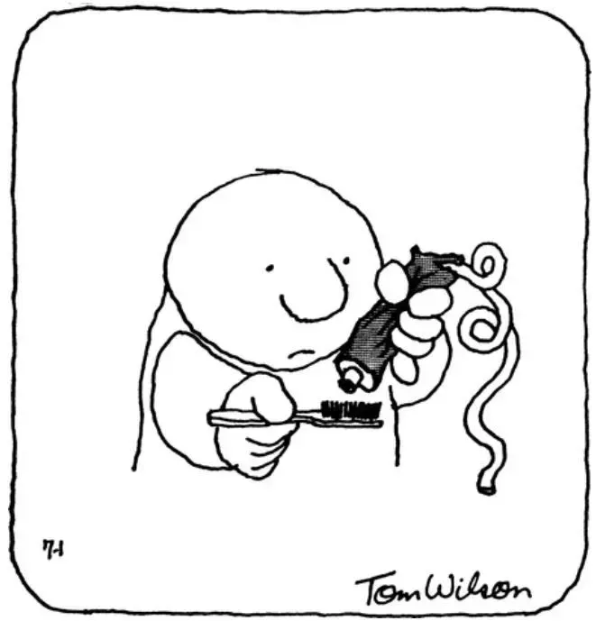 Ziggy squeezes a toothpaste tube the wrong way