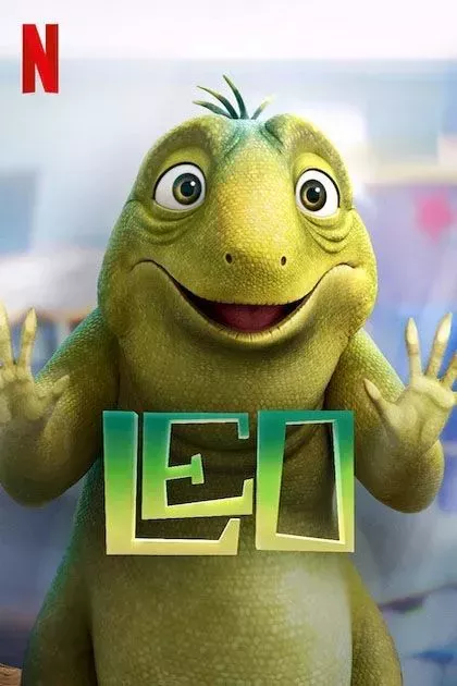 Leo the lizard looks at the camera in awe on the Leo Netflix Poster