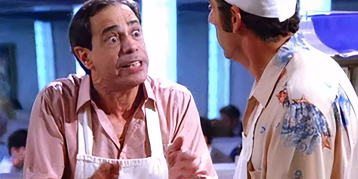 Poppie gets into an argument with Kramer over the proper pizza toppings in Seinfeld