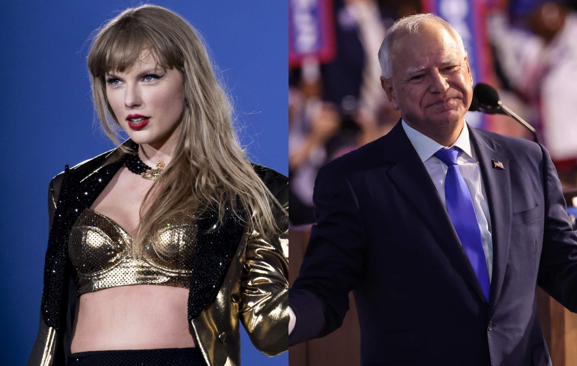 El candidato demócrata a la vicepresidencia Tim Walz grita "compañera gatuna Taylor Swift" en un mitin en Wisconsin