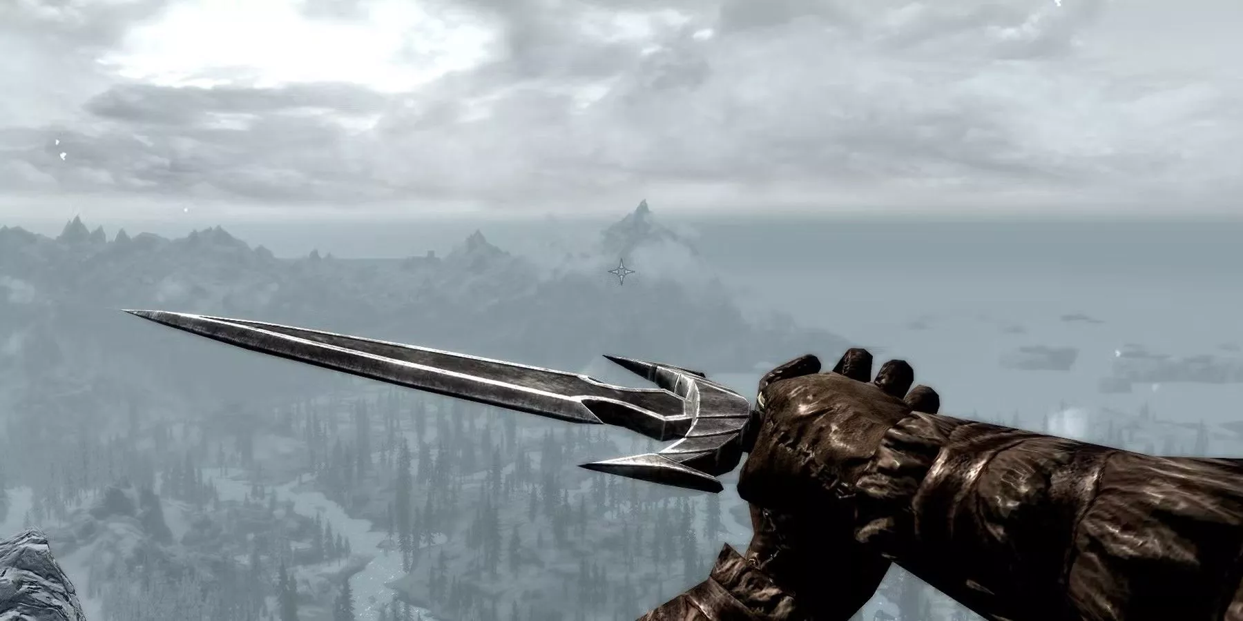 The player holding Mehrunes' Razor in Skyrim
