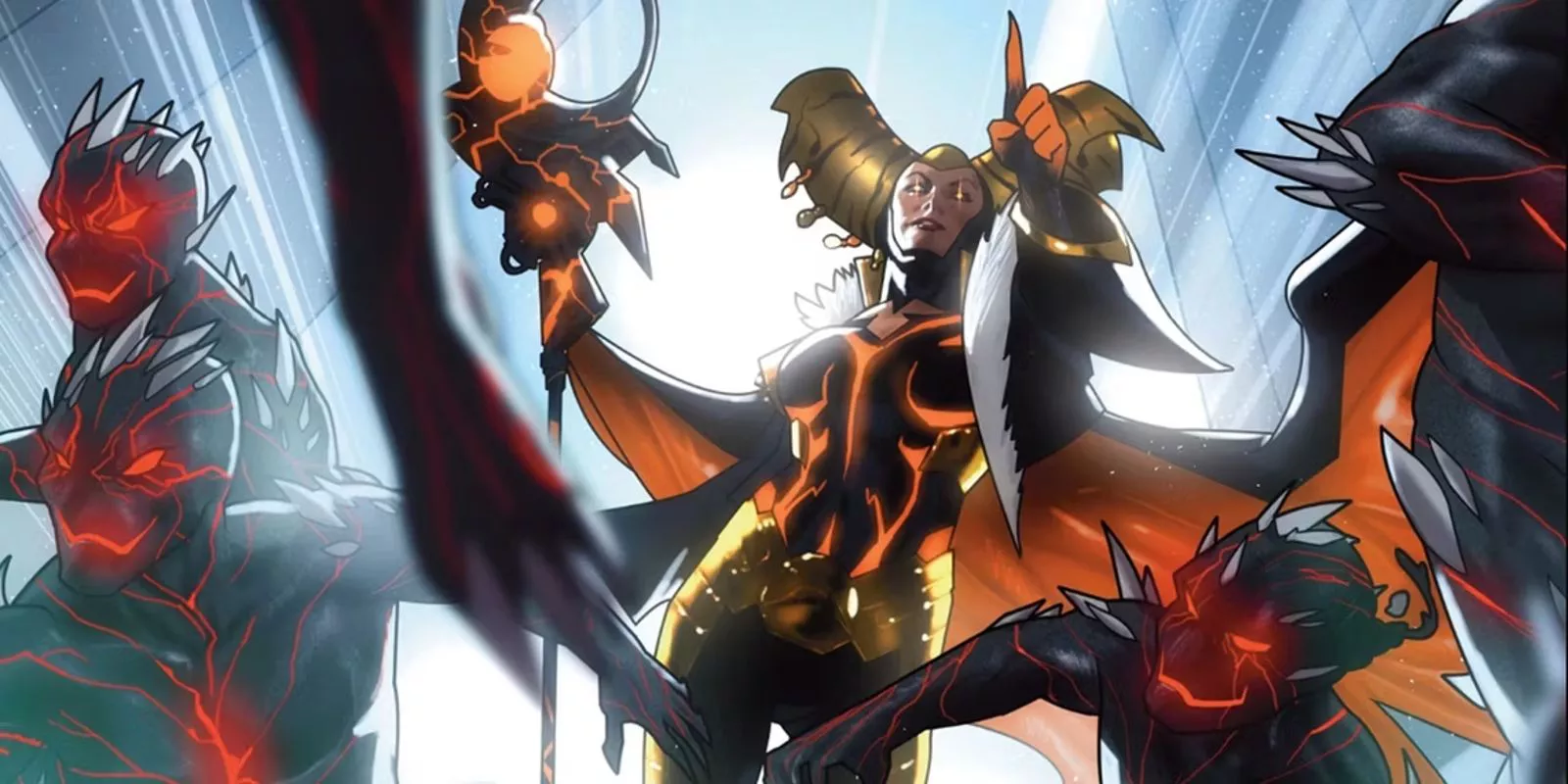 Mistress Vile comandando un ejército de sus mejorados putties contra los Power Rangers