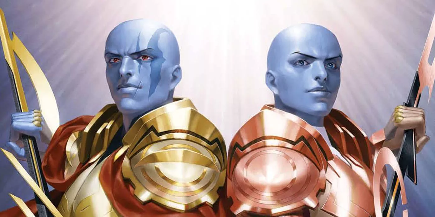 Zordon y Zophram de pie uno al lado del otro en su armadura de Guardianes de Eltar
