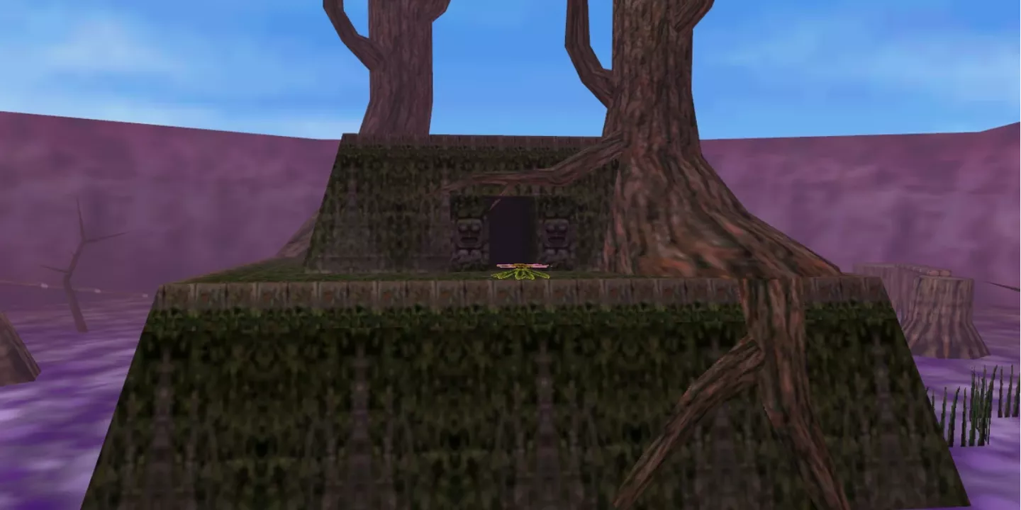 El Templo de Woodfall ha emergido del agua envenenada en The Legend of Zelda: Majora's Mask.