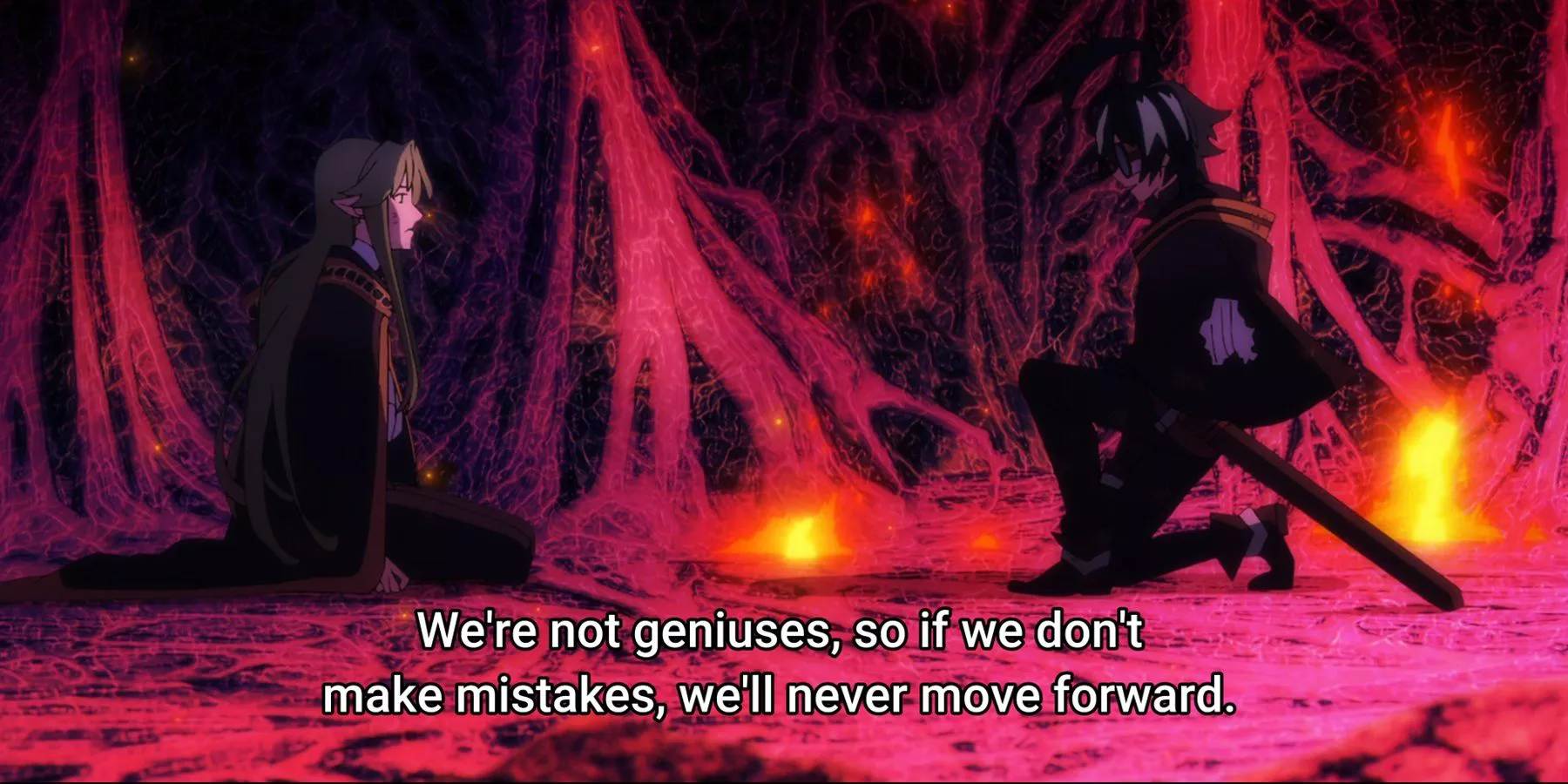 Wignall looking at Will while Will offers encouragement in Wistoria.