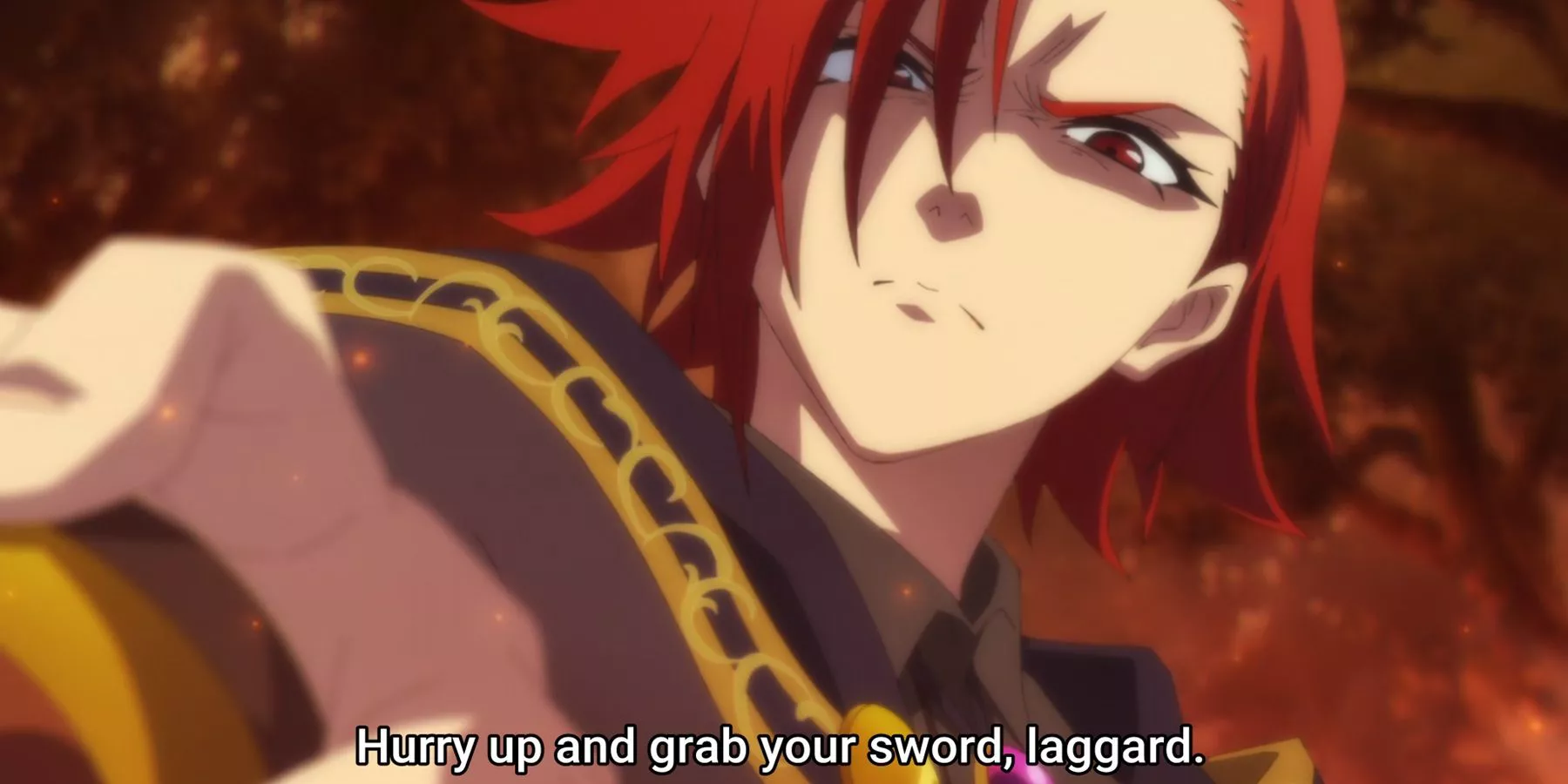 Sion Ulster holding out his wand angrily in Wistoria: Wand and Sword.