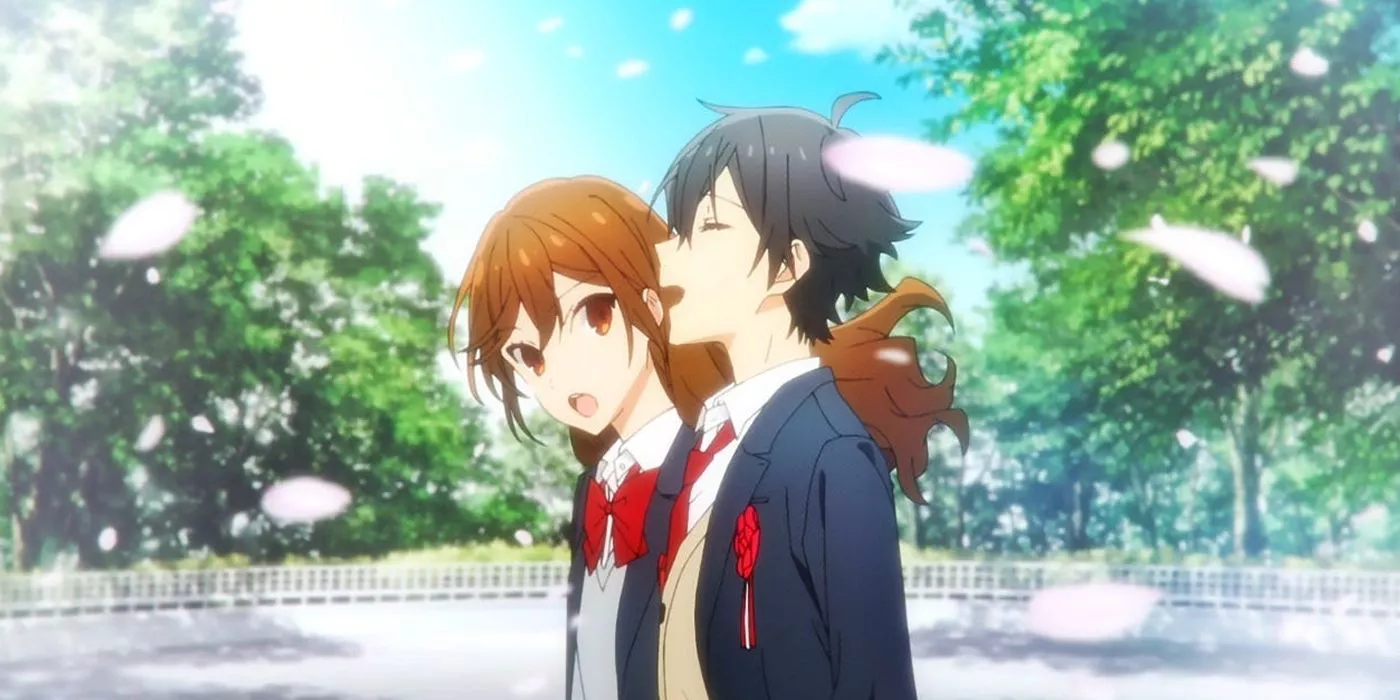 Hori y Miyamura caminando a la clase en Horimiya