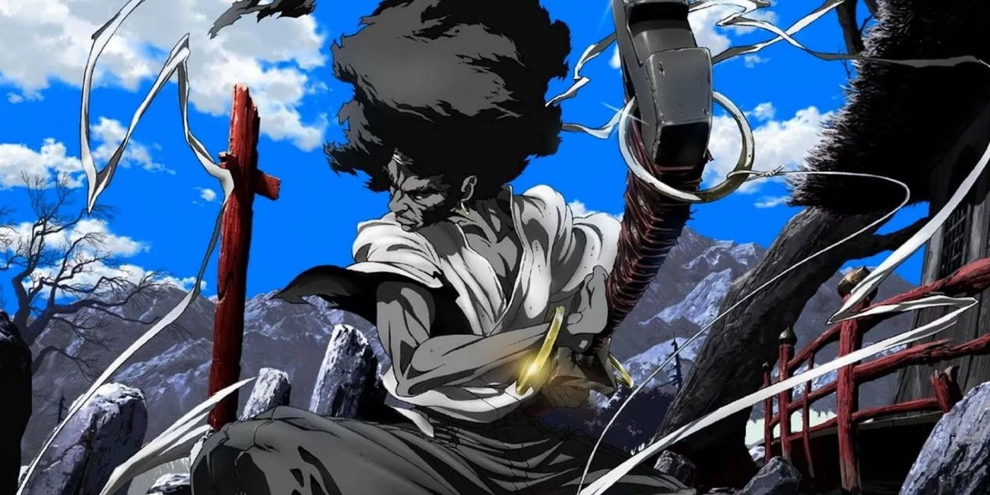 Afro Samurai drawing his katana as he prepares to fight