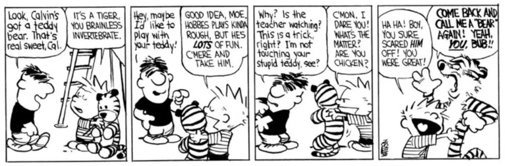 Hobbes defiende a Calvin de Moe.