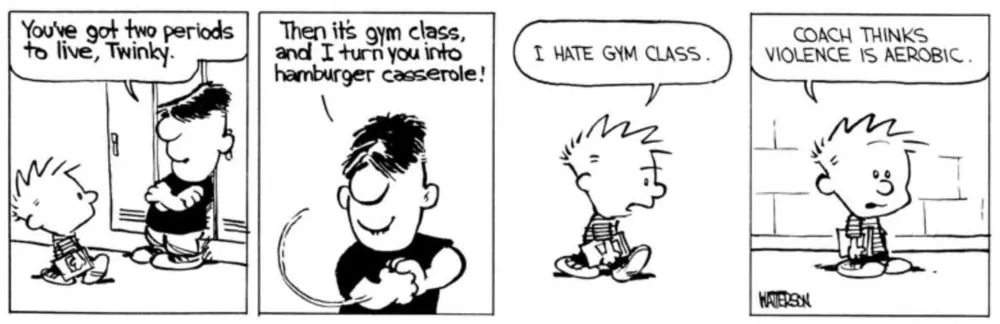 Moe promete golpear a Calvin en la clase de gimnasia.