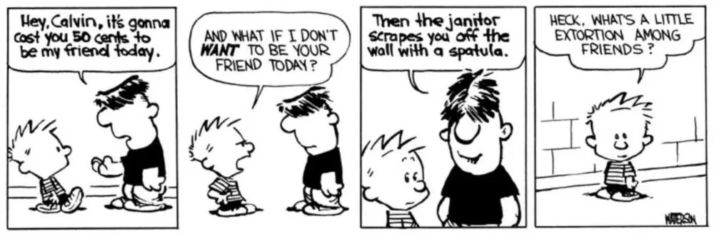 Moe extorsiona dinero de Calvin en la escuela.