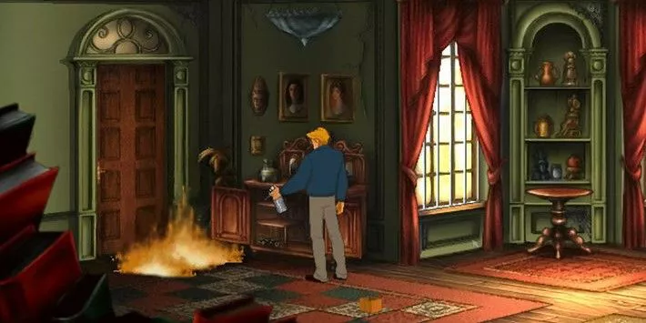 Nico puts out a fire in Broken Sword II