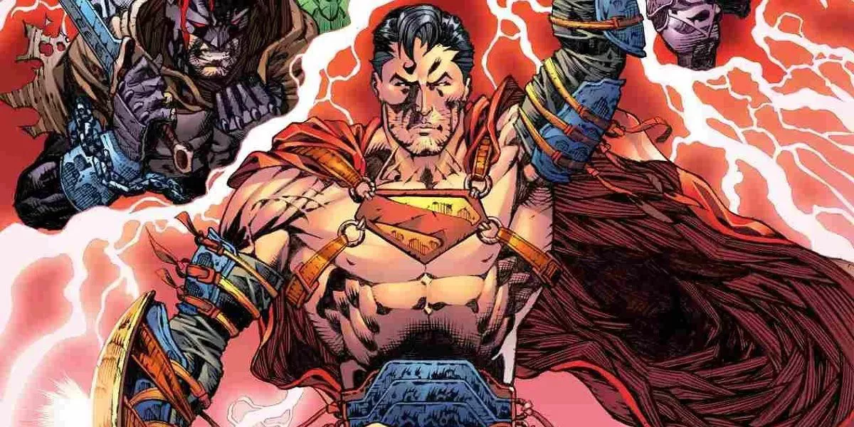 An image of comic art from a Superman Warworld Apocalypse Variant Cover