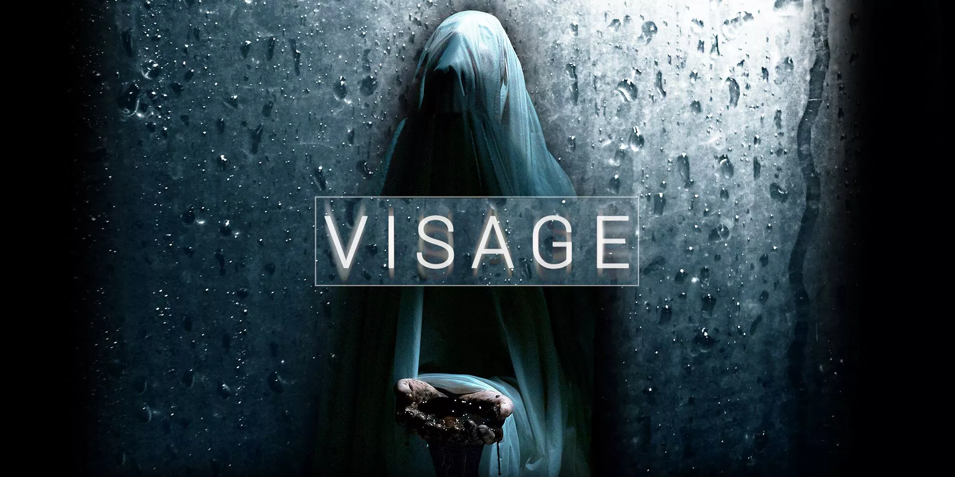 A clothed figure holds out something with both of their hands on the cover art for Visage