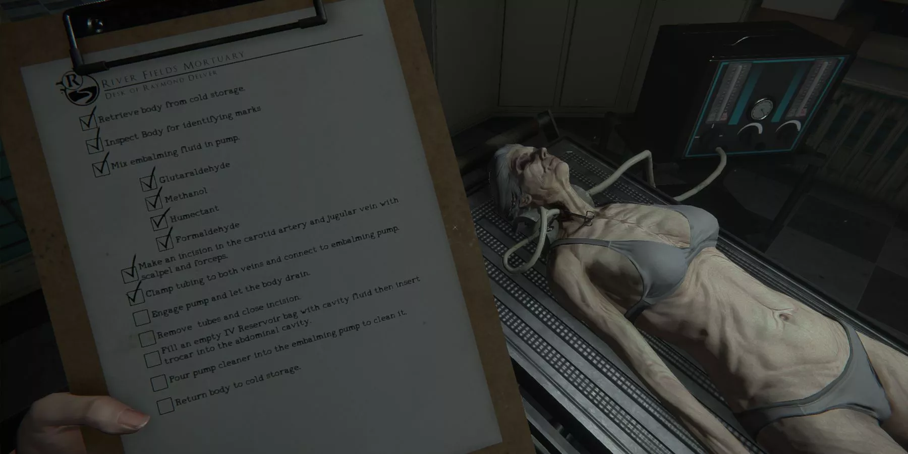 The Mortuary Assistant-woman corpse laying on the table