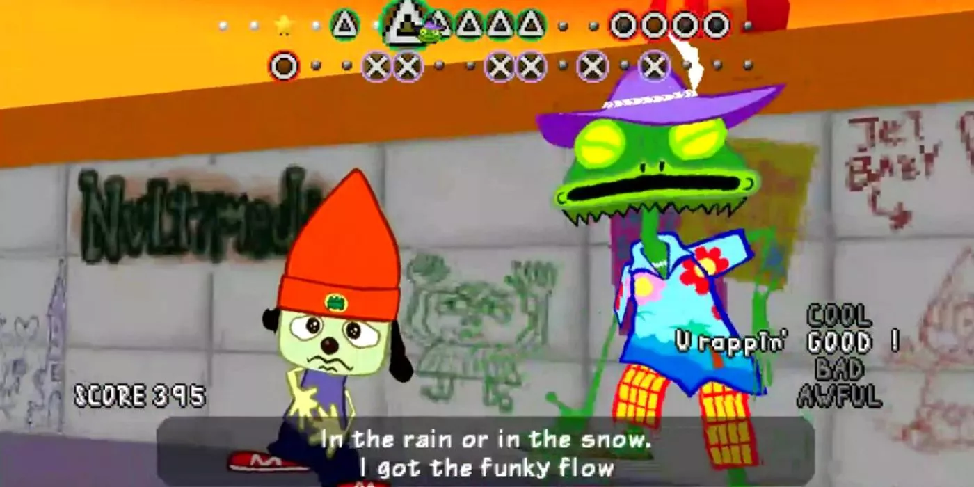PaRappa and Prince Fleaswallow in the "All Masters Rap" in PaRappa the Rapper.