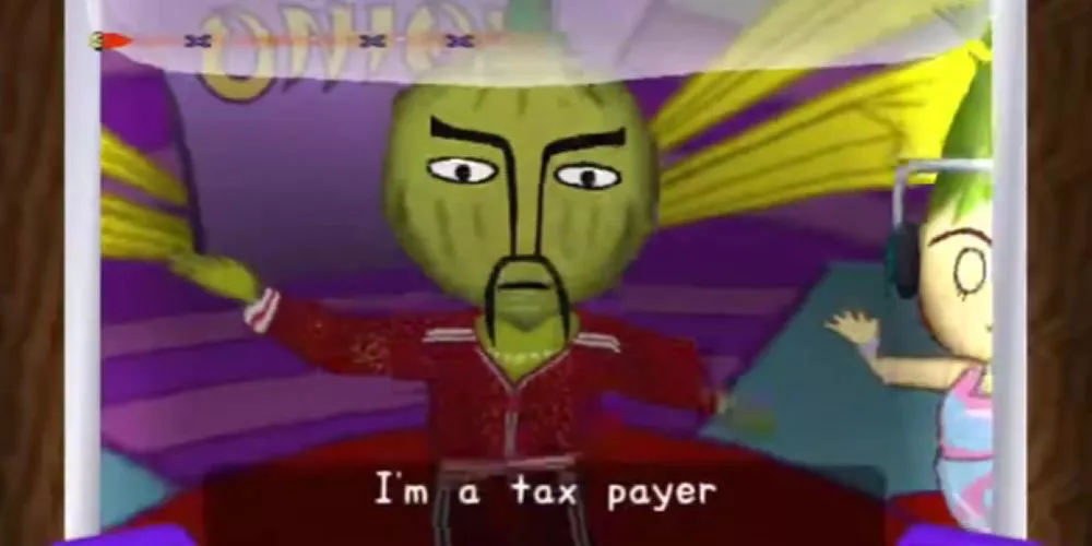 Chop Chop Master Onion brags how he pays taxes in "Romantic Love" in PaRappa the Rapper 2.