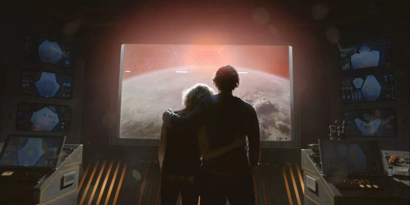 Bob Morley as Bellamy Blake and Eliza Taylor as Clarke Griffin in The 100 Damocles