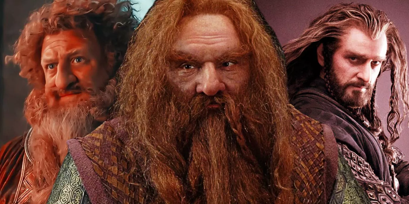 Owain Arthur mira a Durin IV, John Rhys-Davies como Gimli y Richard Armitage como Thorin Escudo de Roble en El Señor de los Anillos