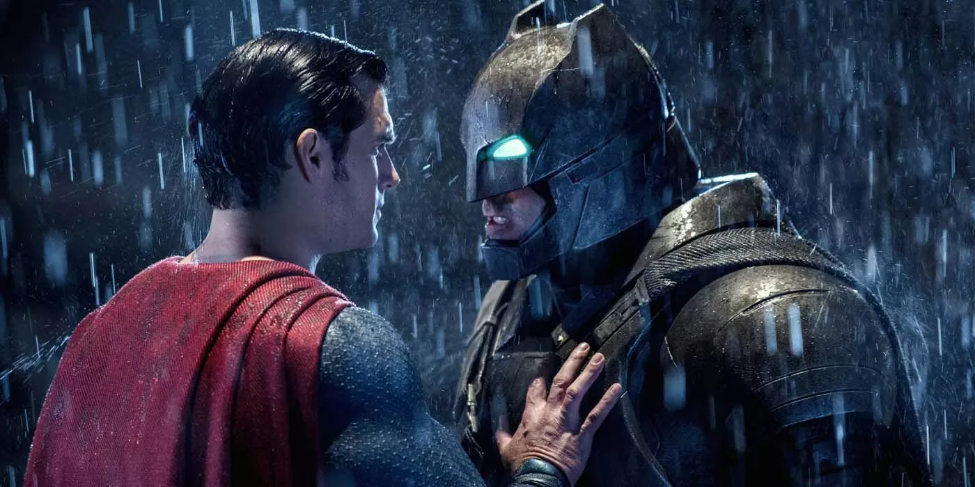 Batman confronts Superman while all armored up