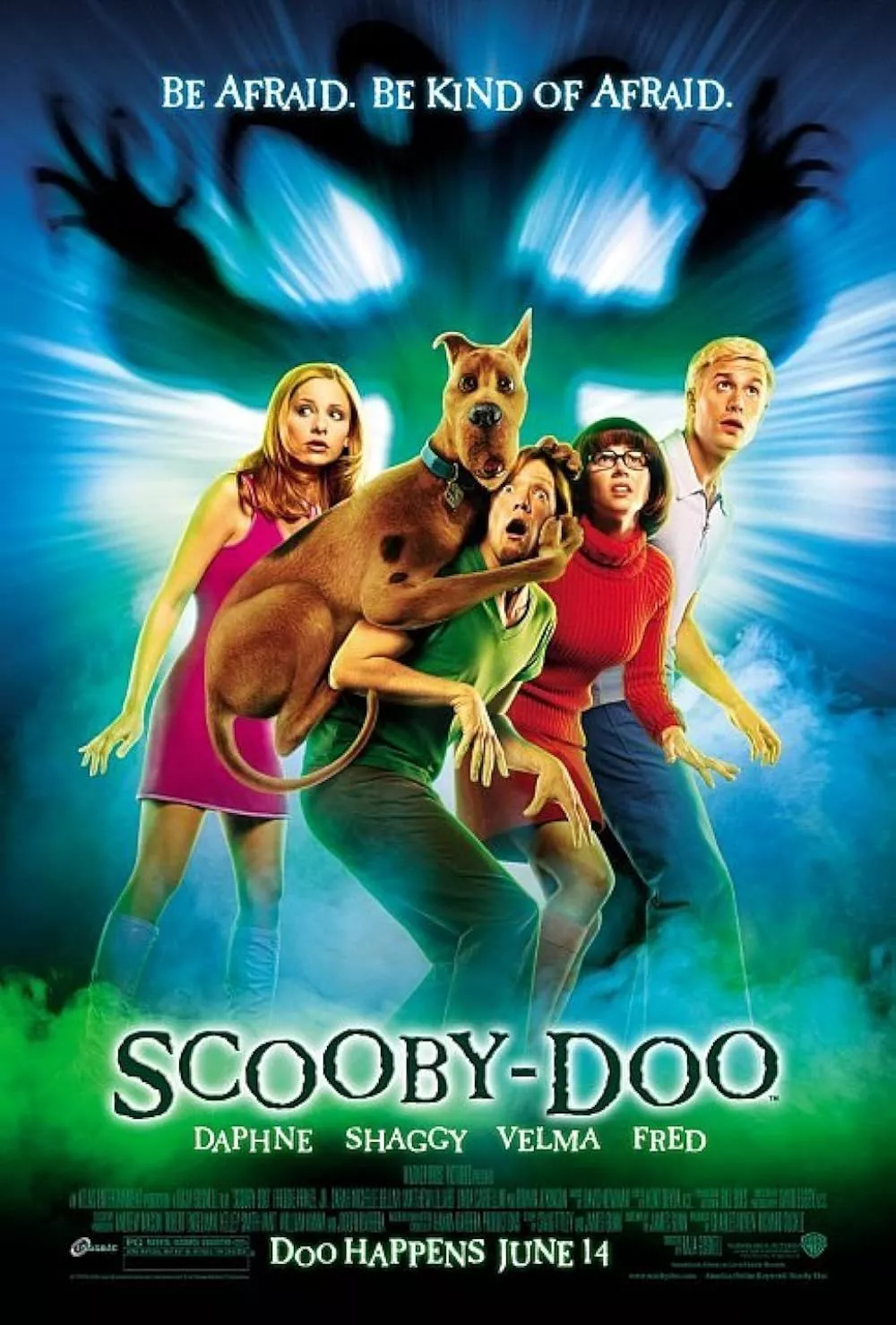 Daphne, Scooby-Doo, Shaggy, Velma y Fred en el póster de la película Scooby-Doo 2002