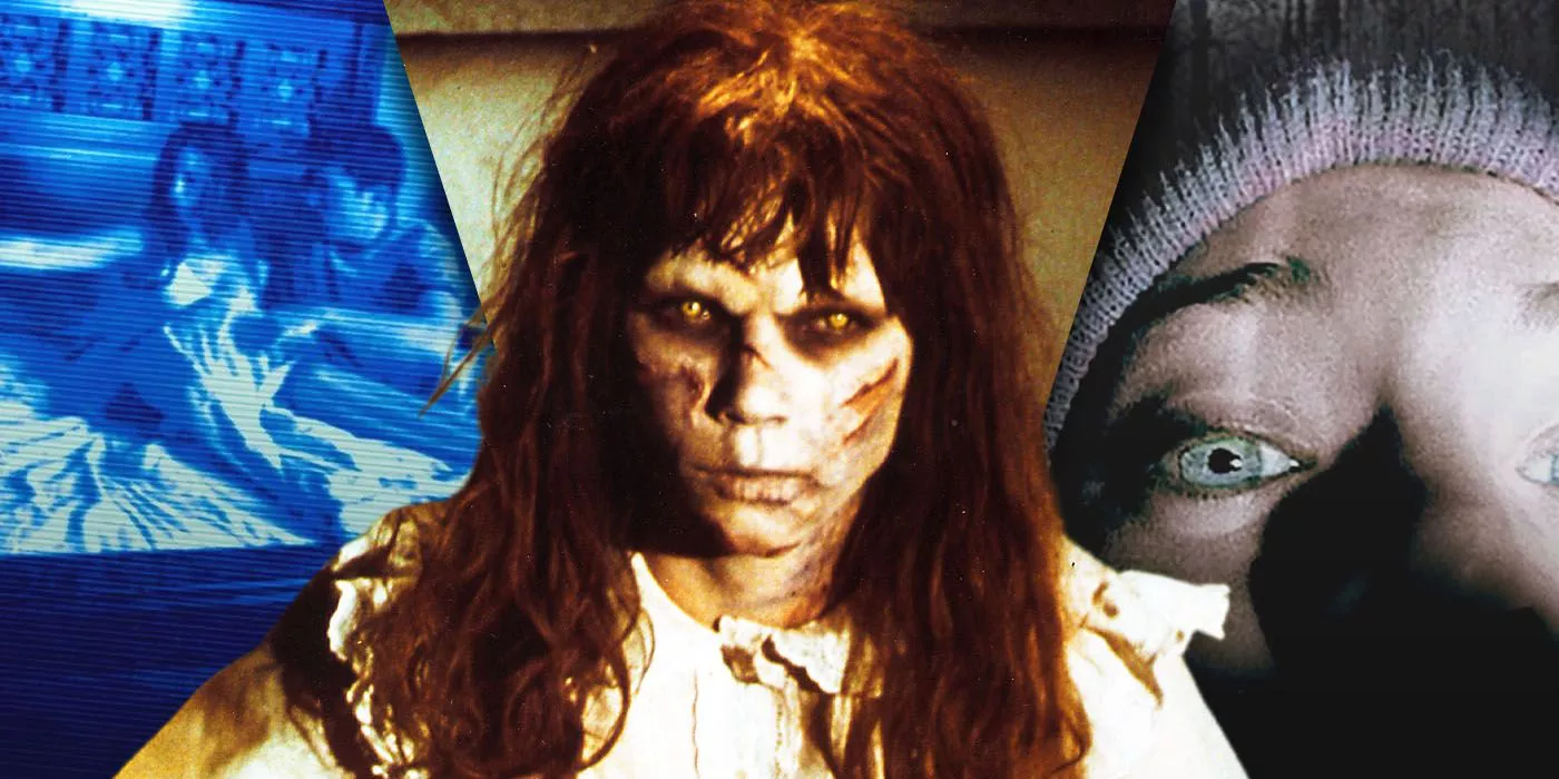 split image of The Exorcist, Paranormal Activity and Blair Witch Project
