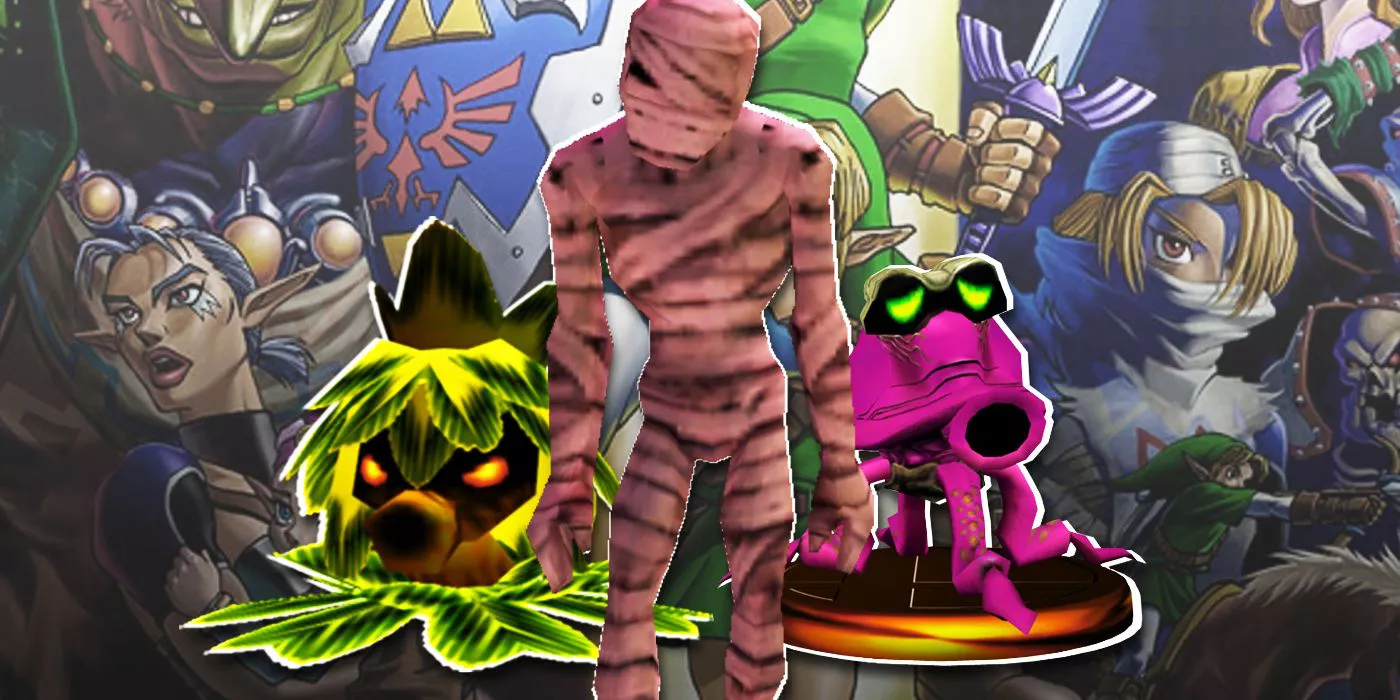 Octorok, a Gibdo, and a Deku Scrub from Ocarina of Time