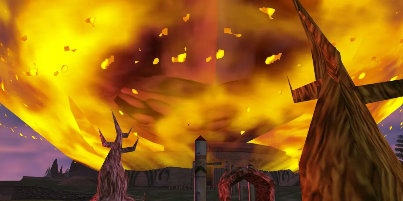 The Moon crashes into Termina in The Legend of Zelda: Majora's Mask.