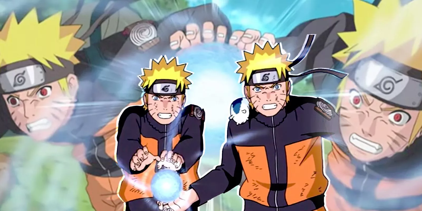 Naruto formando el rasengan con un clon