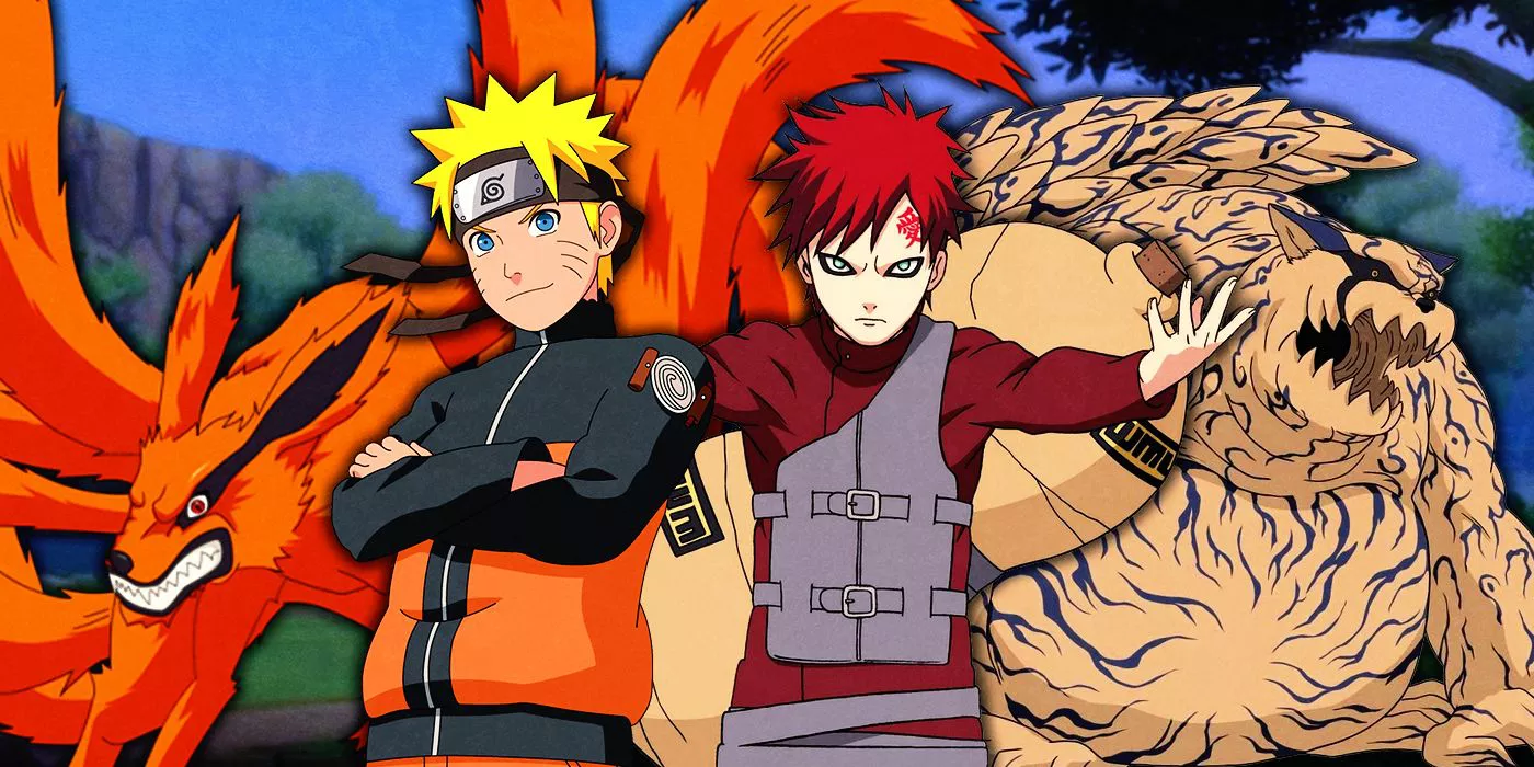 Naruto y Gaara con sus bestias con cola