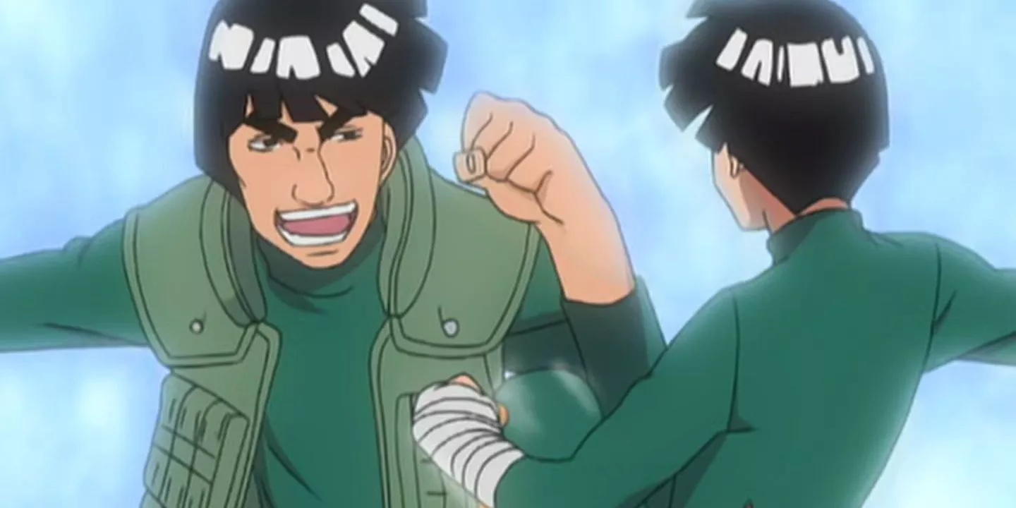 Rock Lee y Might Guy entrenando en el Tercer Gran Arco de Bestias de Naruto.
