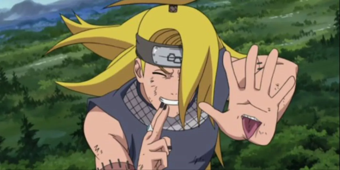 Deidara detona C4 Garuda contra Sasuke Uchiha en Naruto: Shippuden.