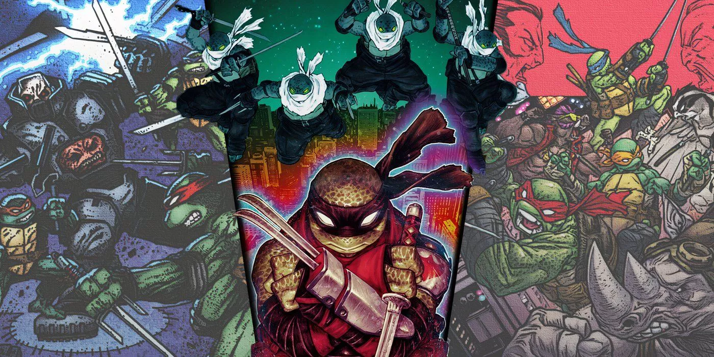 Collage muestra algunas de las mejores escenas de batalla de TMNT de IDW