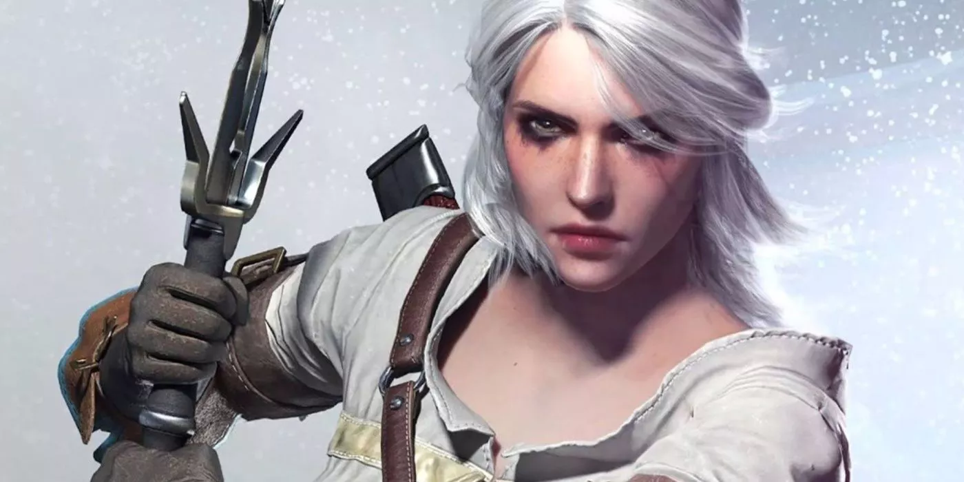 Ciri en el arte clave de The Witcher 3 empuñando su espada.