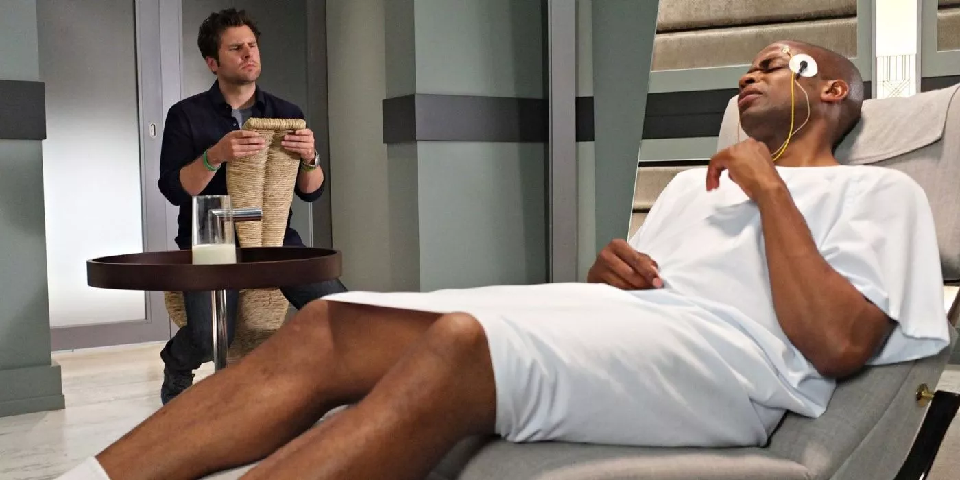 Gus y Shawn están en un laboratorio de sueños en Psych.