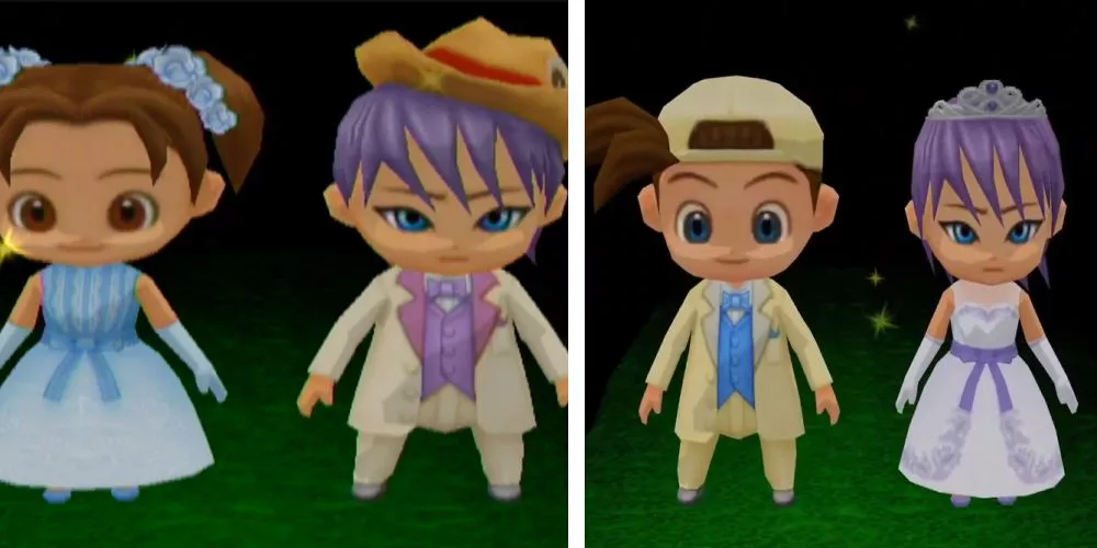 The girl and boy versions of Jamie's wedding in Harvest Moon: Magical Melody.