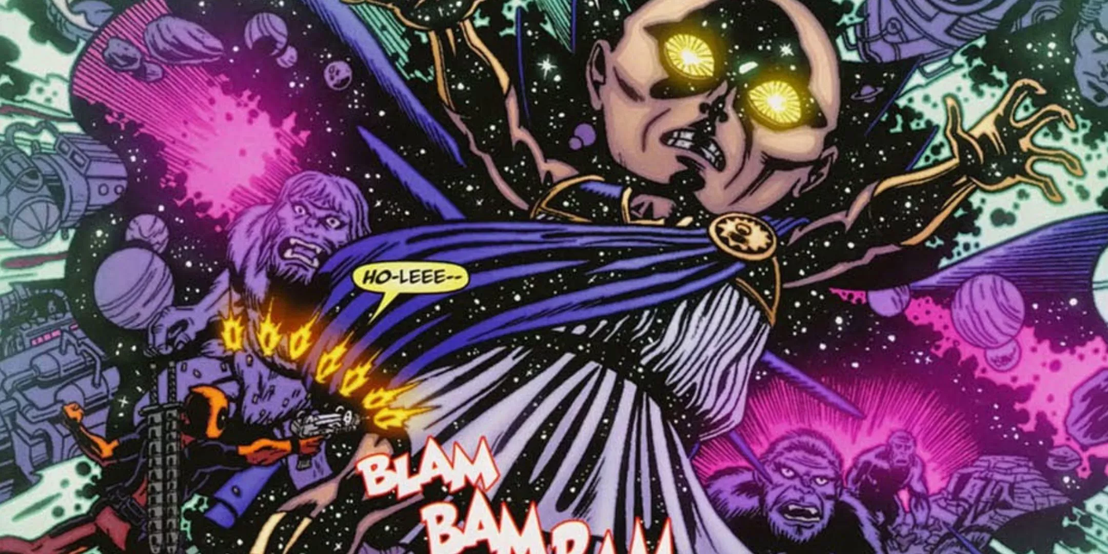 Deadpool shoots bullets at the Watcher