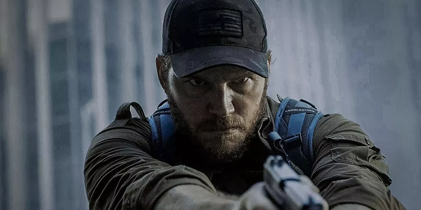 Chris Pratt is holding out a gun and looking angry on The Terminal List.