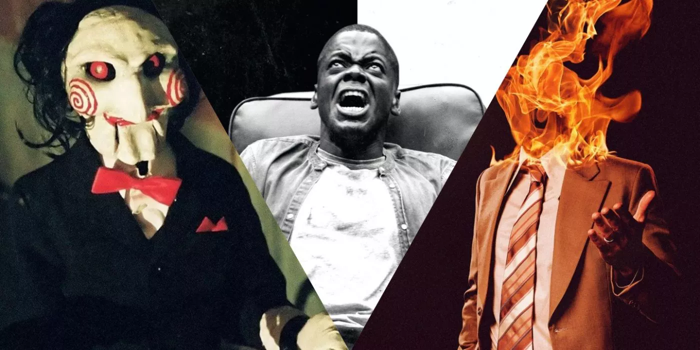 Una imagen dividida de Saw, Get Out y Late Night With The Devil