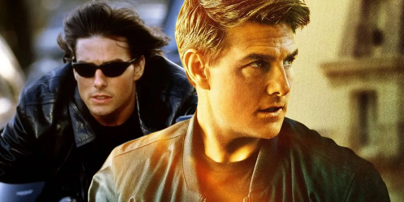 Ethan Hunt (Tom Cruise) rides a motorcycle, looks to the side menacingly in Mission: Impossible