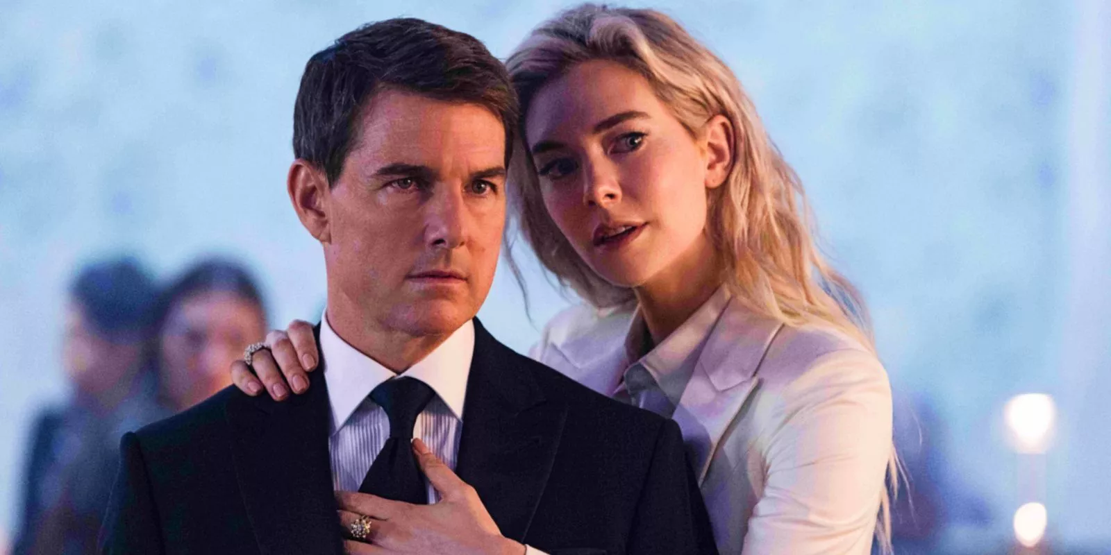 The White Widow (Vanessa Kirby) plays with Ethan Hunt (Tom Cruise) in Mission: Impossible -- Dead Reckoning